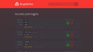 
                            9. mx.irctc.com logins - BugMeNot