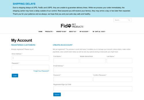
                            11. My Account > Fido Pet Products