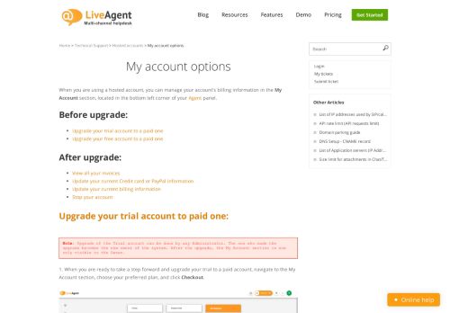 
                            9. My account options - LiveAgent support portal