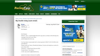 
                            8. My Chuckle today (scam email) | RacingFans.com.au