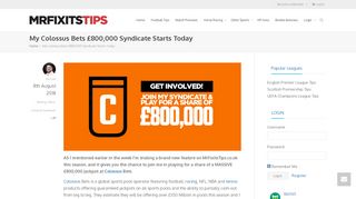 
                            13. My Colossus Bets £800,000 Syndicate Starts Today - MrFixitsTips