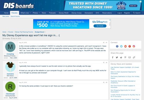 
                            10. My Disney Experience app won't let me sign in... :( | The DIS ...