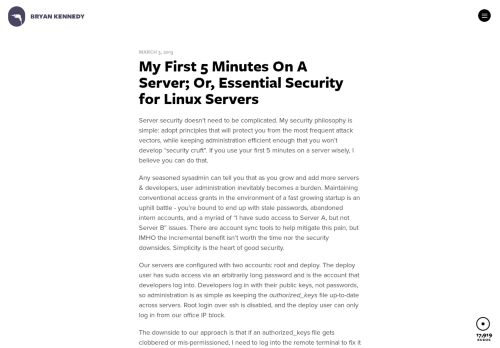 
                            3. My First 5 Minutes On A Server; Or, Essential Security for Linux Servers