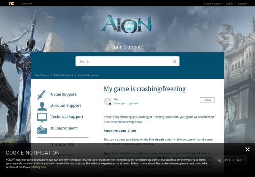 
                            1. My game is crashing/freezing – Aion Support