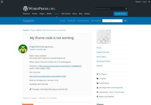 
                            5. My Iframe code is not working | WordPress.org