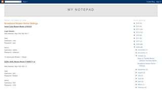 
                            8. My Notepad: Broadband Modem Admin Settings