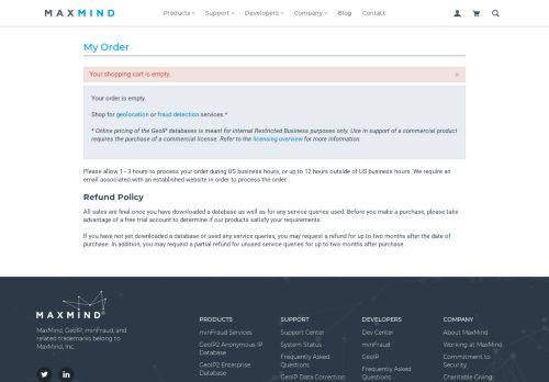 
                            2. My Order | MaxMind
