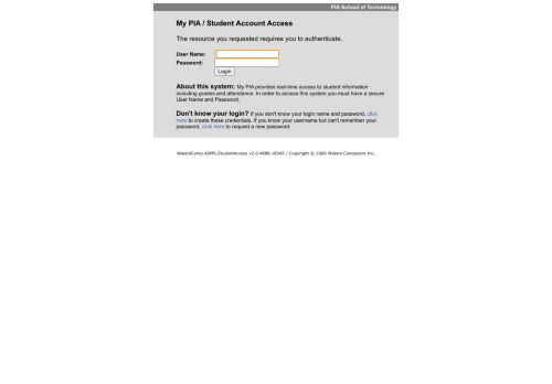
                            8. My PIA / Student Account Access - Authentication Required