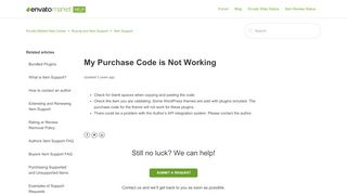 
                            8. My Purchase Code is Not Working – Envato Market Help Center