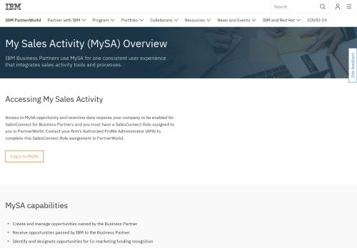 
                            1. My Sales Activity (MySA) Overview | IBM PartnerWorld