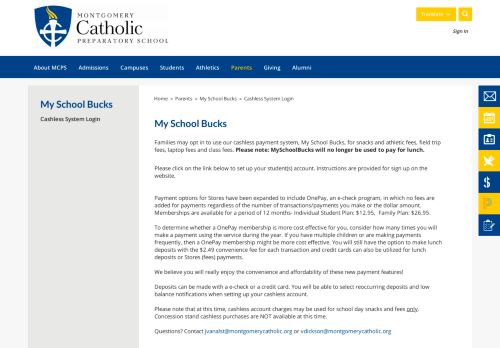 
                            11. My School Bucks / Cashless System Login - Montgomery Catholic