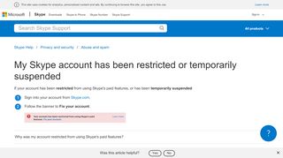 
                            1. My Skype account has been restricted or temporarily suspended ...