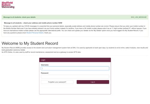 
                            12. My Student Record - Sheffield Hallam University