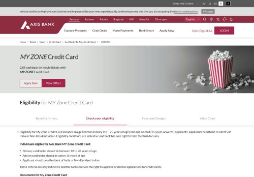 
                            4. MY Zone Credit Card Eligibility and Documentation - Axis Bank