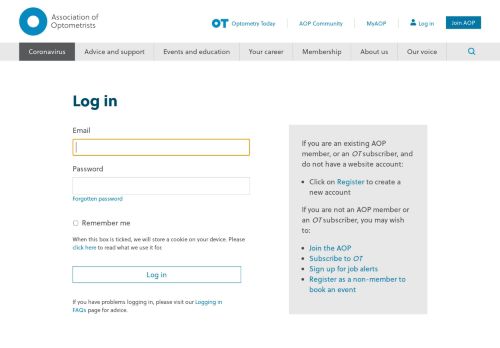 
                            3. MyAOP log in - Association of Optometrists