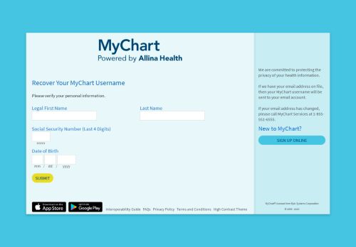 
                            6. MyChart - Login Recovery Page