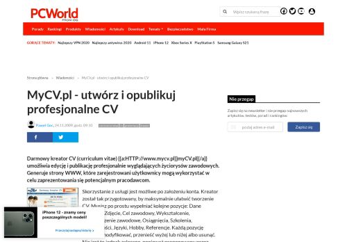 
                            7. MyCV.pl - utwórz i opublikuj profesjonalne CV - PC World - Testy i ...