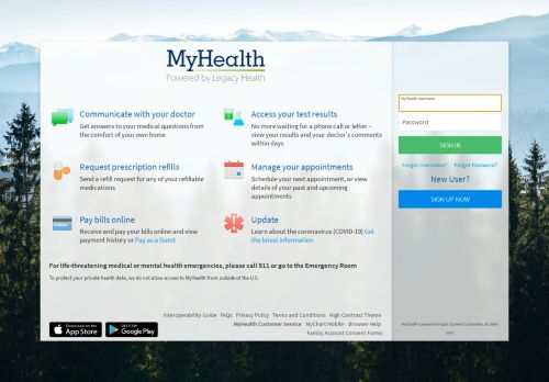 
                            13. MyHealth - Login Page - Legacy Health