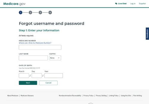 
                            2. MyMedicare.gov - Forgot Username and Password