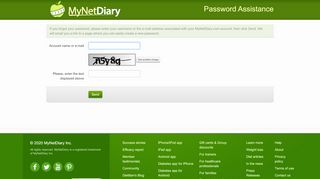 
                            6. MyNetDiary Password Assistance | MyNetDiary