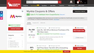 
                            6. Myntra Coupons & Offers: Flat 80% OFF + ₹1000 OFF (Feb 2019)