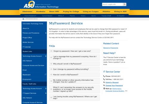 
                            3. MyPassword Service - Angelo State University