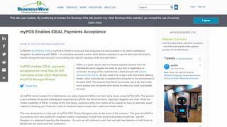 
                            11. myPOS Enables iDEAL Payments Acceptance | Business Wire
