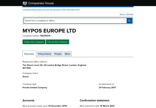 
                            12. MYPOS EUROPE LTD - Overview (free company information from ...