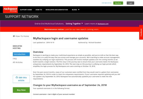 
                            11. MyRackspace login and username updates - Rackspace Support