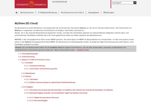 
                            1. MyShare (RZ-Cloud) - Rechenzentrum Universität Osnabrück