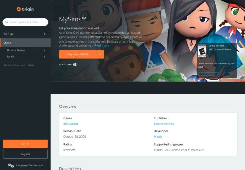 
                            2. MySims™ for PC | Origin