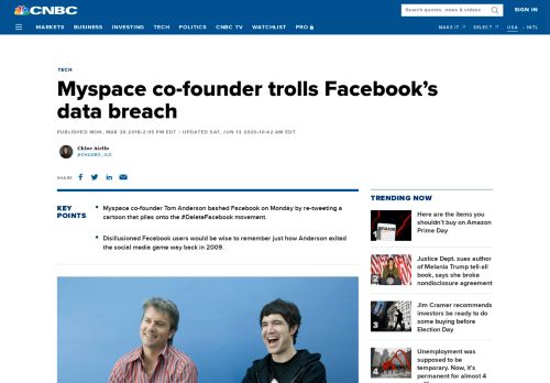 
                            13. Myspace co-founder Tom Anderson trolls Facebook - CNBC.com