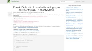 
                            9. mysql - Erro # 1045 - não é possível fazer logon no servidor MySQL ...
