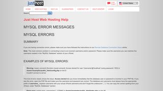 
                            10. MySQL Error Messages - Just Host cPanel account.