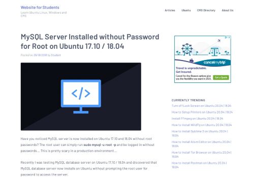 
                            5. MySQL Server Installed without Password for Root on Ubuntu 17.10 ...