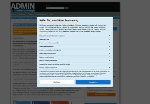 
                            8. MySQL-Skripts ohne Passwort » ADMIN-Magazin