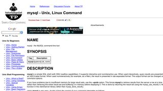 
                            10. mysql - Unix, Linux Command - TutorialsPoint