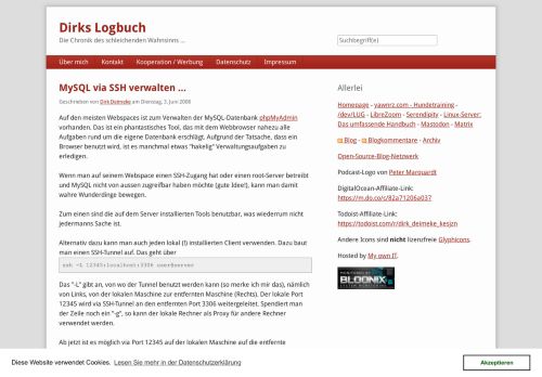 
                            7. MySQL via SSH verwalten ... | Dirks Logbuch - Silvia und Dirk Deimeke