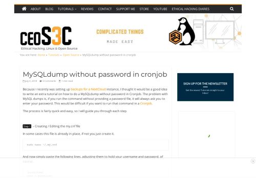 
                            13. MySQLdump without password in cronjob - Ceos3c