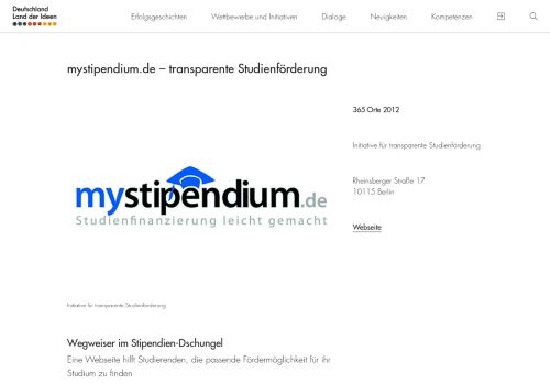 
                            10. mystipendium.de – transparente Studienförderung - Land der Ideen