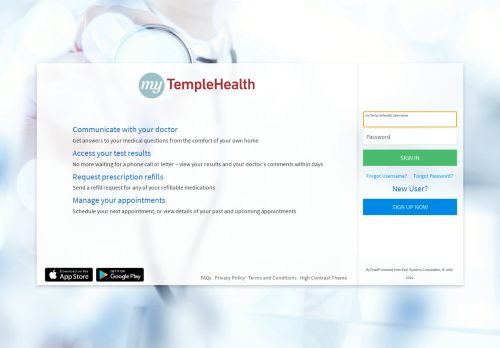 
                            4. myTempleHealth - Login Page
