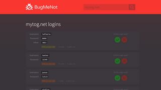 
                            3. mytog.net passwords - BugMeNot