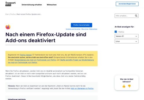
                            1. Nach einem Firefox-Update sind Add-ons deaktiviert | Hilfe zu Firefox