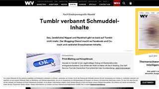 
                            13. Nach Kinderporno-Skandal: Tumblr verbannt Schmuddelinhalte | W&V