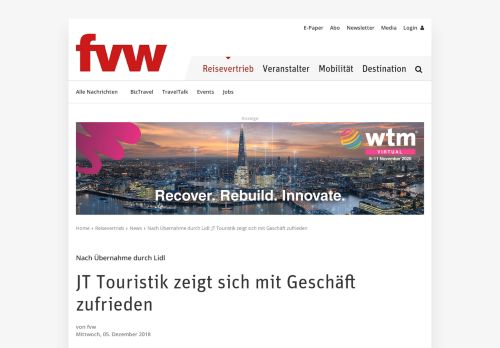 
                            11. Nach Übernahme durch Lidl: JT Touristik zeigt sich mit Geschäft ... - fvw