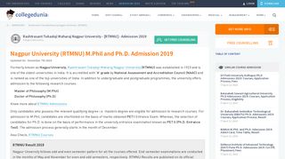 
                            12. Nagpur University (RTMNU) M.Phil and Ph.D. Admission 2019