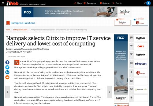 
                            5. Nampak selects Citrix to improve IT service delivery and lower cost of ...