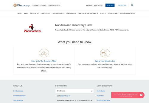 
                            11. Nandos | Get up to 10x the Discovery Miles - Discovery