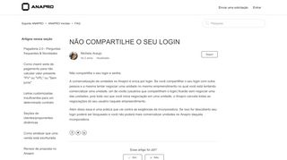 
                            3. NÃO COMPARTILHE O SEU LOGIN – Suporte ANAPRO