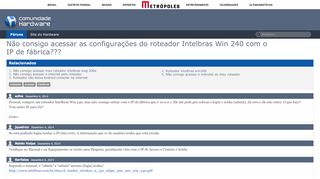 
                            10. Não consigo acessar as configurações do roteador Intelbras Win 240 ...